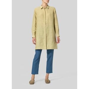 VIVID women's 4X %100 Linen Rolled Sleeve Long Top Flaxen Yellow Natural Casual